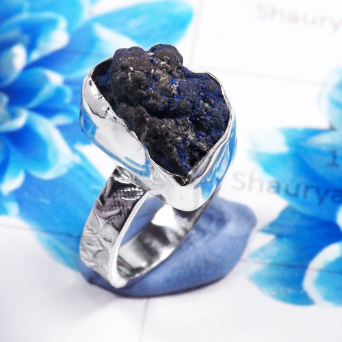Azurite Druzy B - STK970-925 Sterling Silver Charming Azurite Druzy Gemstone Stack Azurite Druzy B - STK970-925 Sterling Silver Charming Azurite Druzy Gemstone Stack