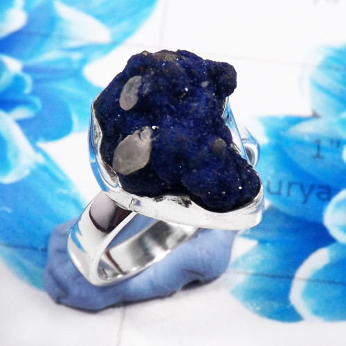 Azurite Druzy C - STK970-925 Sterling Silver Charming Azurite Druzy Gemstone Stack Azurite Druzy C - STK970-925 Sterling Silver Charming Azurite Druzy Gemstone Stack