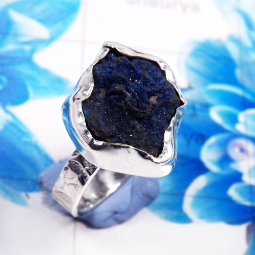 Azurite Druzy F - STK970-925 Sterling Silver Charming Azurite Druzy Gemstone Stack Azurite Druzy F - STK970-925 Sterling Silver Charming Azurite Druzy Gemstone Stack