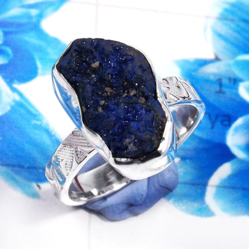Azurite Druzy H - STK970-925 Sterling Silver Charming Azurite Druzy Gemstone Stack Azurite Druzy H - STK970-925 Sterling Silver Charming Azurite Druzy Gemstone Stack