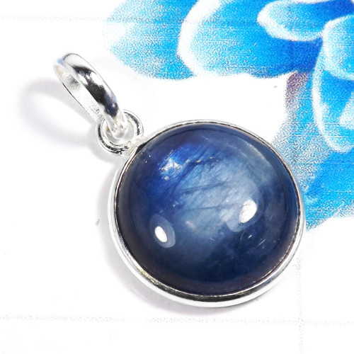 Blue Kynite C - BPS963-Stylish Blue Kynite 925 Sterling Silver Bezel Pendants