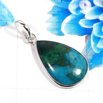 Crysocolla D - BPS962-925 Sterling Silver Germany Psilomelane Dendrite Bezel Pe Crysocolla D - BPS962-925 Sterling Silver Germany Psilomelane Dendrite Bezel Pe