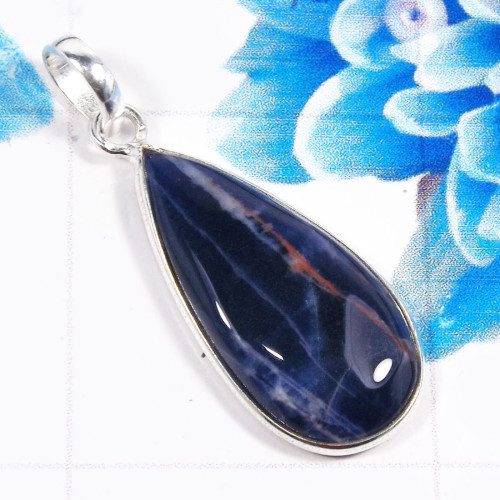 Sodolite I - BPS962-925 Sterling Silver Germany Psilomelane Dendrite Bezel Pe Sodolite I - BPS962-925 Sterling Silver Germany Psilomelane Dendrite Bezel Pe