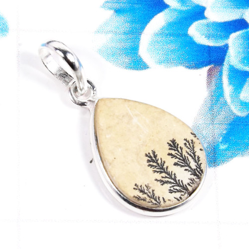 Germany Psilomelane Dendrite O - BPS962-925 Sterling Silver Germany Psilomelane Dendrite Bezel Pe