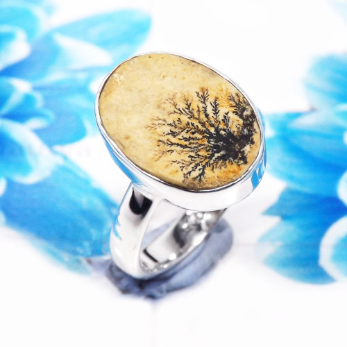 German Psilomelane Dendrite C - PSR784-Unique German Psilomelane Dendrite 925 Sterling Silver Pl German Psilomelane Dendrite C - PSR784-Unique German Psilomelane Dendrite 925 Sterling Silver Pl