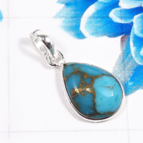 Blue Copper Turquoise C - BPS959-925 Sterling Silver Stylish Blue Copper Turquoise Bezel P Blue Copper Turquoise C - BPS959-925 Sterling Silver Stylish Blue Copper Turquoise Bezel P