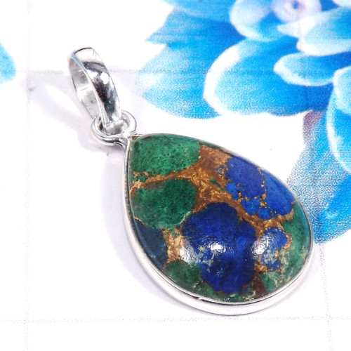 Lapis Azurite A - BPS965-Charming Lapis Azurite 925 Sterling Silver Bezel Pendents