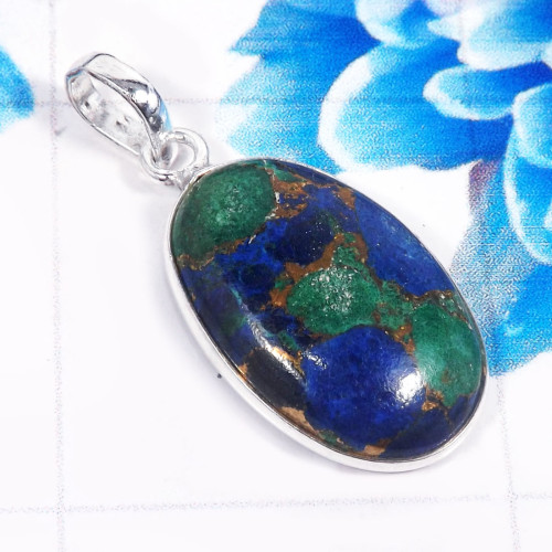 Lapis Azurite D - BPS965-Charming Lapis Azurite 925 Sterling Silver Bezel Pendents