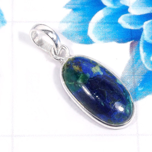 Lapis Azurite F - BPS965-Charming Lapis Azurite 925 Sterling Silver Bezel Pendents