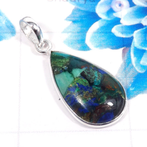 Lapis Azurite H - BPS965-Charming Lapis Azurite 925 Sterling Silver Bezel Pendents