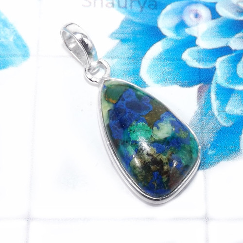 Lapis Azurite K - BPS965-Charming Lapis Azurite 925 Sterling Silver Bezel Pendents