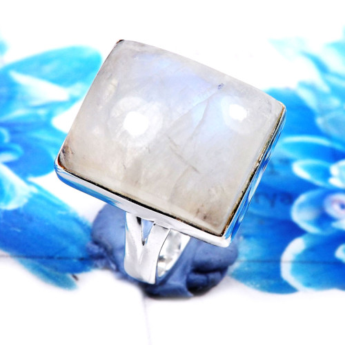 Rainbow Moonstone O - PSR782-Stylish Rainbow Moonstone 925 Sterling Silver Plain Rings