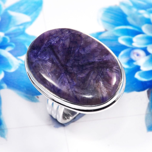 Charoite C - PSR781-925 Sterling Silver Stunning Company Made Plain Rings