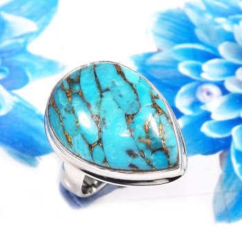 Blue Copper Turquoise D - PSR781-925 Sterling Silver Stunning Company Made Plain Rings