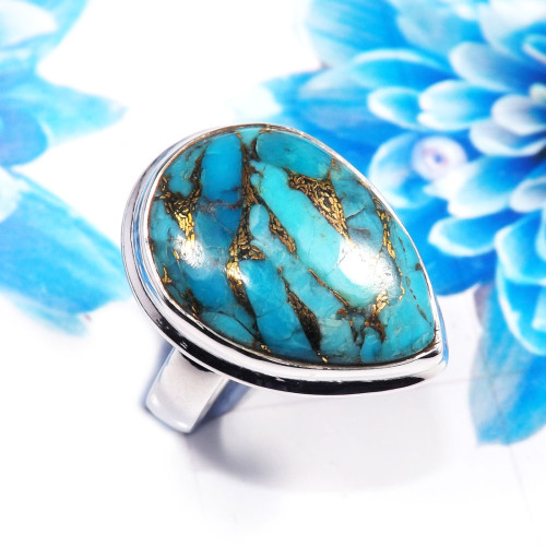 Blue Copper Turquoise F - PSR781-925 Sterling Silver Stunning Company Made Plain Rings