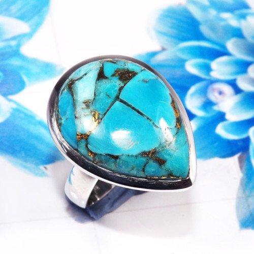 Blue Copper Turquoise G - PSR781-925 Sterling Silver Stunning Company Made Plain Rings