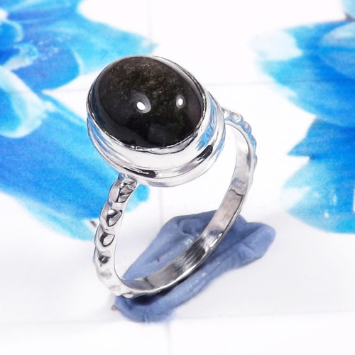 Obsidian Rainbow B - STK966-Glamorous Obsidian Rainbow 925 Sterling Silver Handmade R