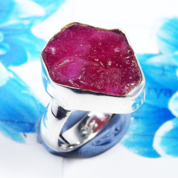 Pink Ruby Rough A - RSS922-Dazzling Rough Stone 925 Sterling Silver Wholesale Rings