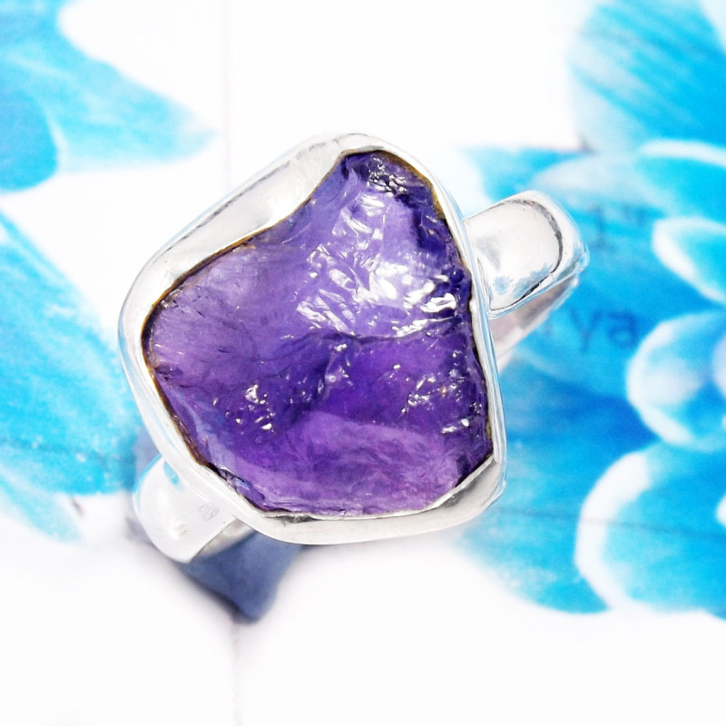 Amethyst Rough D - RSS922-Dazzling Rough Stone 925 Sterling Silver Wholesale Rings
