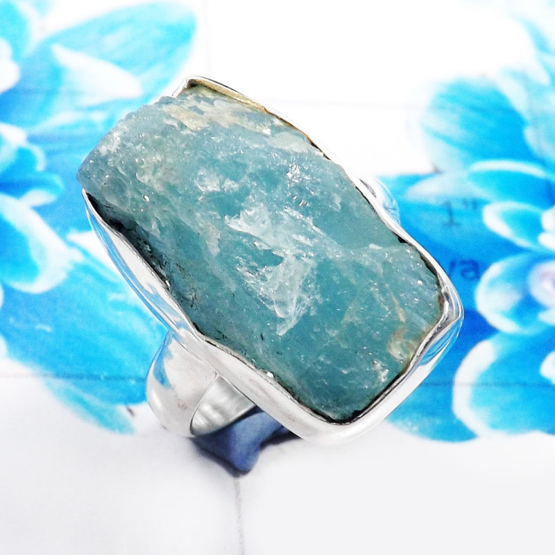 Aquamarine Rough E - RSS922-Dazzling Rough Stone 925 Sterling Silver Wholesale Rings Aquamarine Rough E - RSS922-Dazzling Rough Stone 925 Sterling Silver Wholesale Rings