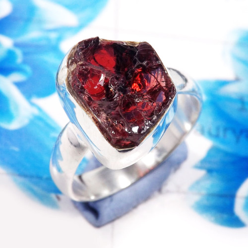 Garnet Rough F - RSS922-Dazzling Rough Stone 925 Sterling Silver Wholesale Rings