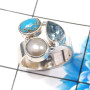Blue Copper Turquoise,Pearl & Blue Topaz A - CLR945-Gorgeous 925 Sterling Silver Factory Handmade Cluster Rin