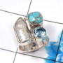 Blue Copper Turquoise,Pearl & Blue Topaz G - CLR945-Gorgeous 925 Sterling Silver Factory Handmade Cluster Rin