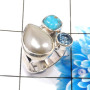 Blue Copper Turquoise,Pearl & Blue Topaz E - CLR944-Trendy Three Stones 925 Sterling Silver Cluster Rings Par