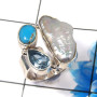 Blue Copper Turquoise,Pearl & Blue Topaz G - CLR944-Trendy Three Stones 925 Sterling Silver Cluster Rings Par