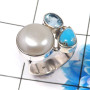 Blue Copper Turquoise,Pearl & Blue Topaz K - CLR944-Trendy Three Stones 925 Sterling Silver Cluster Rings Par