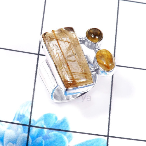 Golden Rutile A - CLR943-Charming 925 Sterling Silver Handmade Wholesale Cluster R