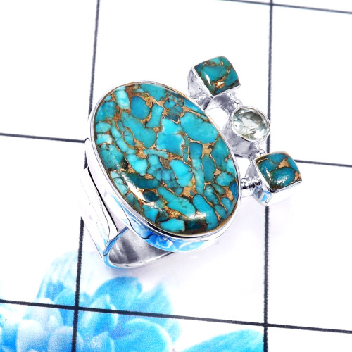 Blue Copper Turquoise & B.T  B - CLR943-Charming 925 Sterling Silver Handmade Wholesale Cluster R