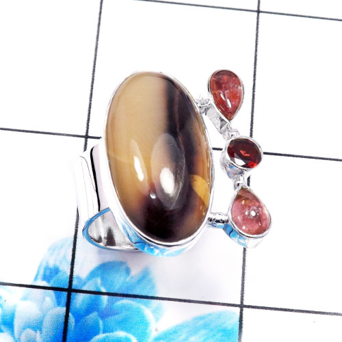 Garnet & Nareena Jasper F - CLR943-Charming 925 Sterling Silver Handmade Wholesale Cluster R