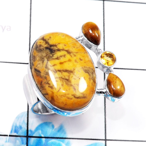Tiger Eye,Citrine & Jasper I - CLR943-Charming 925 Sterling Silver Handmade Wholesale Cluster R