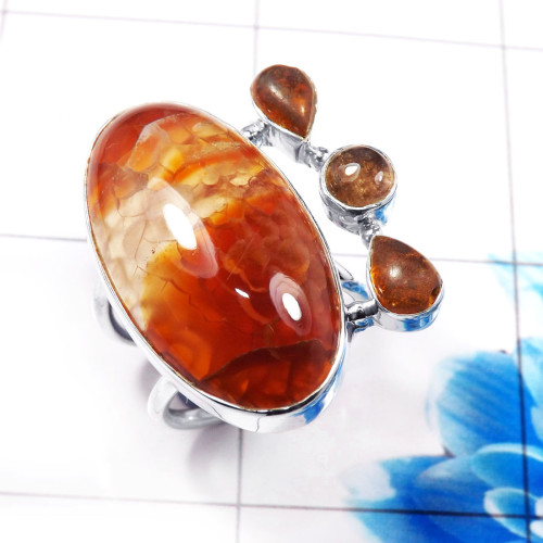 Snake Skin Jasper B - CLR941-Latest 925 Sterling Silver Party Wear Cluster Ring Wholes Snake Skin Jasper B - CLR941-Latest 925 Sterling Silver Party Wear Cluster Ring Wholes