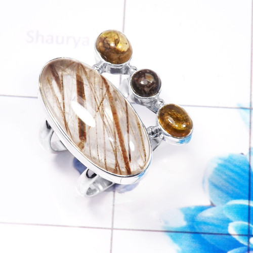 Brown Rutile D - CLR941-Latest 925 Sterling Silver Party Wear Cluster Ring Wholes Brown Rutile D - CLR941-Latest 925 Sterling Silver Party Wear Cluster Ring Wholes