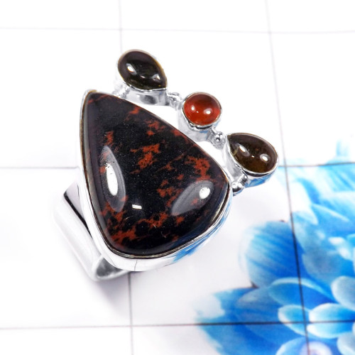 Carnelian & Jasper A - CLR940-925 Sterling Silver Fabulous Designer Made Cluster Rings