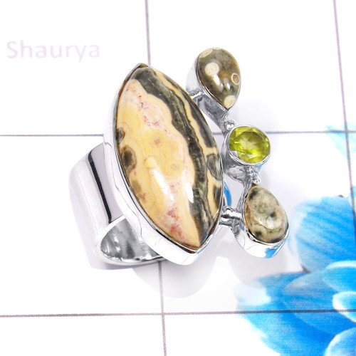 Peridot & Ocean Jasper B - CLR940-925 Sterling Silver Fabulous Designer Made Cluster Rings