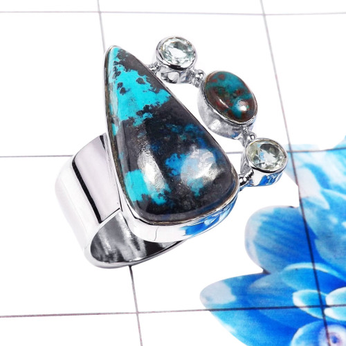 Shaukiatite & Blue Topaz  D - CLR940-925 Sterling Silver Fabulous Designer Made Cluster Rings