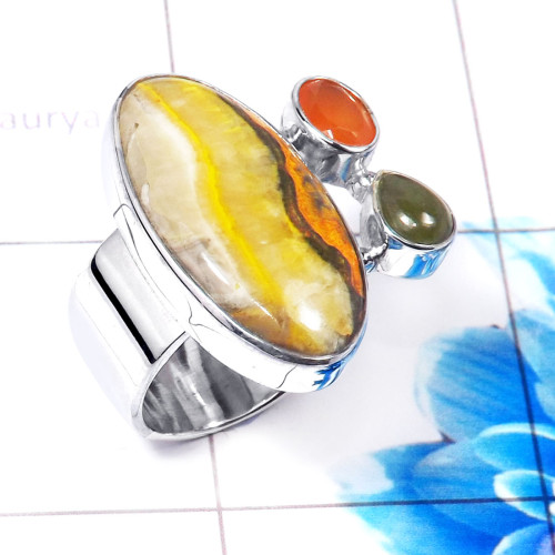 Bumble Bee & Carnelian E - CLR940-925 Sterling Silver Fabulous Designer Made Cluster Rings