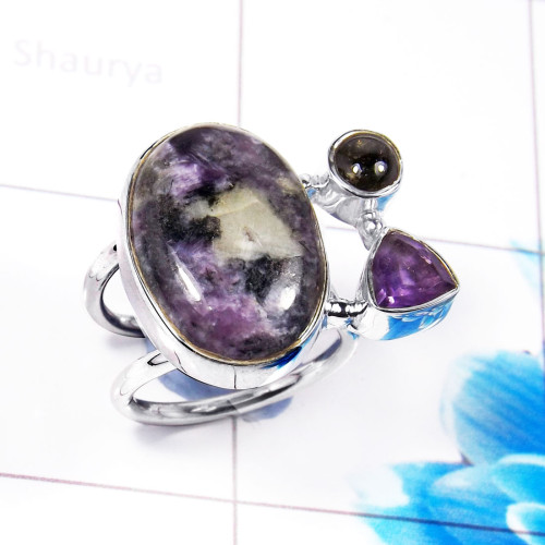 Charoite & Amethyst  F - CLR940-925 Sterling Silver Fabulous Designer Made Cluster Rings