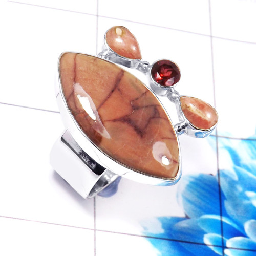 Jasper & Garnet O - CLR940-925 Sterling Silver Fabulous Designer Made Cluster Rings