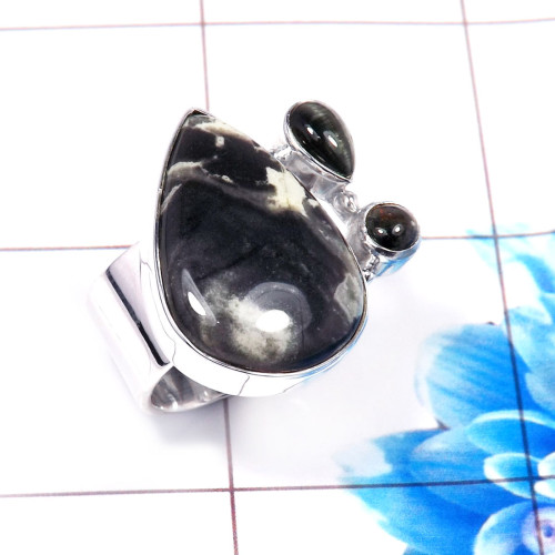 Hematite & Jasper F - CLR939-Amazing Factory Made 925 Sterling Silver Designer Rings