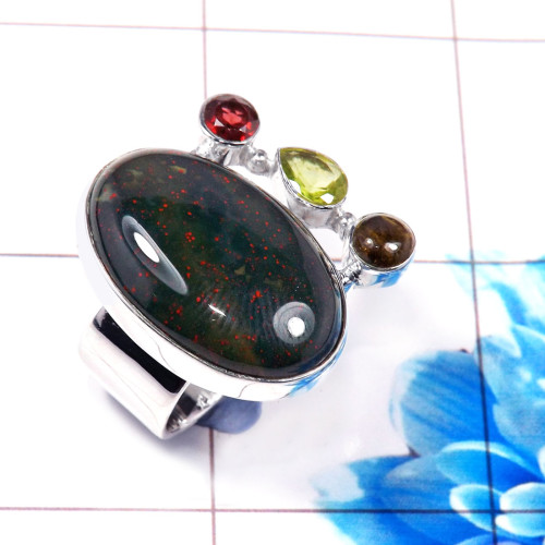 Blood Agate & Peridot O - CLR939-Amazing Factory Made 925 Sterling Silver Designer Rings