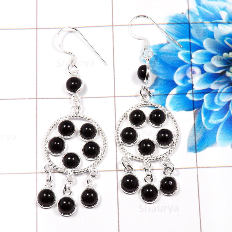 Black Onyx cab C - BZE817-Beautiful Factory Handmade 925 Sterling Silver Bezel Earr Black Onyx cab C - BZE817-Beautiful Factory Handmade 925 Sterling Silver Bezel Earr