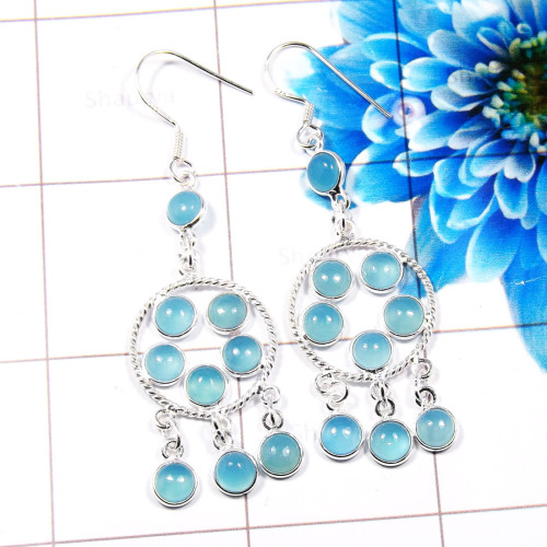 Blue Chalcedony E - BZE817-Beautiful Factory Handmade 925 Sterling Silver Bezel Earr Blue Chalcedony E - BZE817-Beautiful Factory Handmade 925 Sterling Silver Bezel Earr