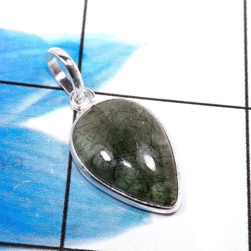 Black Rutile A - BPS951-Beautiful Black Rutile 925 Sterling Silver Handmade Bezel