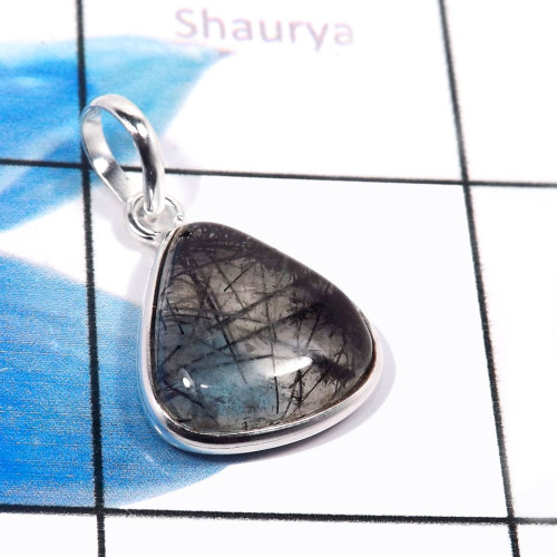 Black Rutile B - BPS951-Beautiful Black Rutile 925 Sterling Silver Handmade Bezel