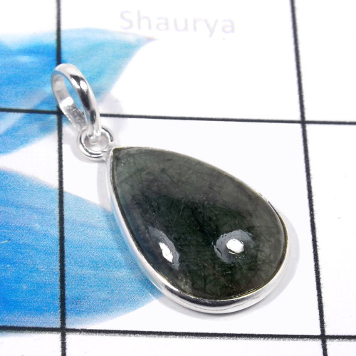 Black Rutile C - BPS951-Beautiful Black Rutile 925 Sterling Silver Handmade Bezel