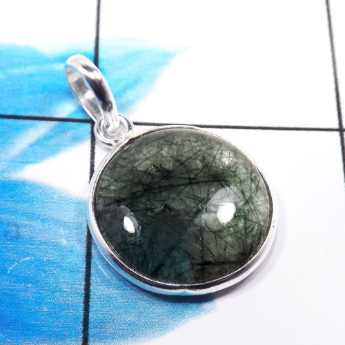 Black Rutile O - BPS951-Beautiful Black Rutile 925 Sterling Silver Handmade Bezel